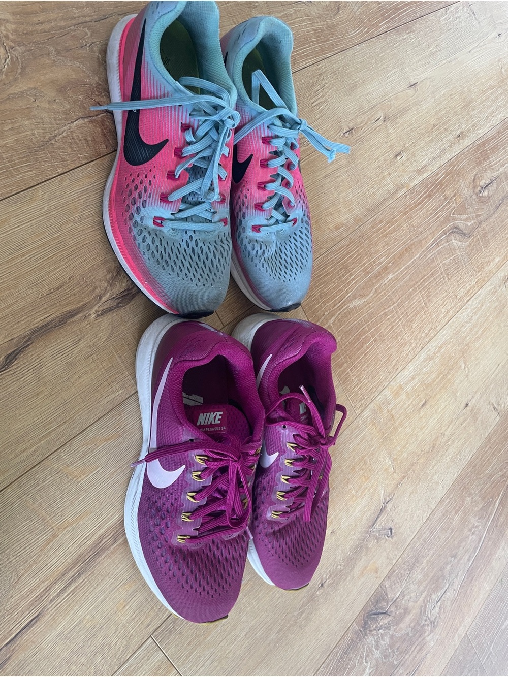 Nike Women's Running Shoes — Teal/Pink Gradient & Magenta Pair